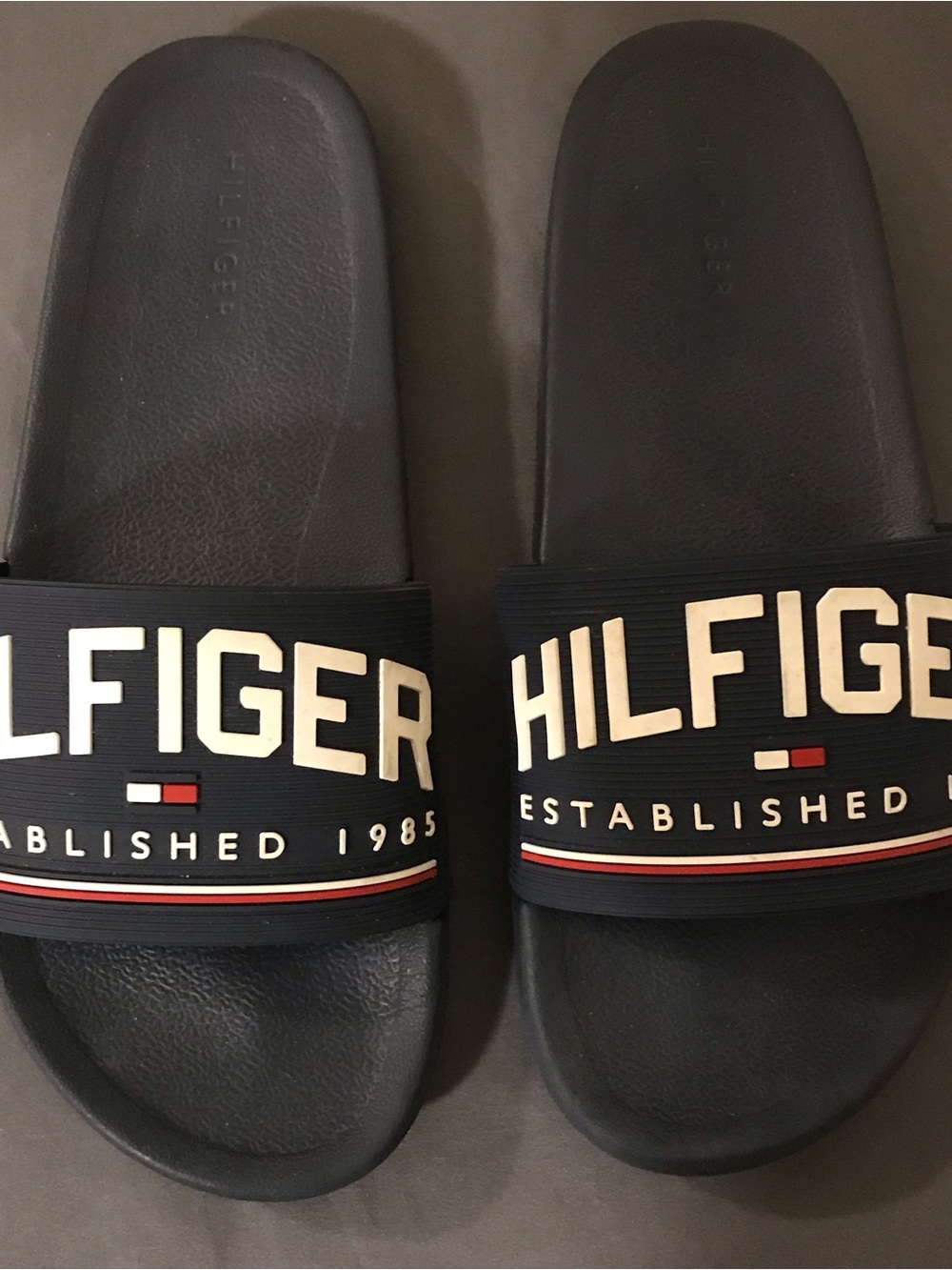 Tommy Hilfiger Black Logo Strap Slide Sandals with Red & White Accent